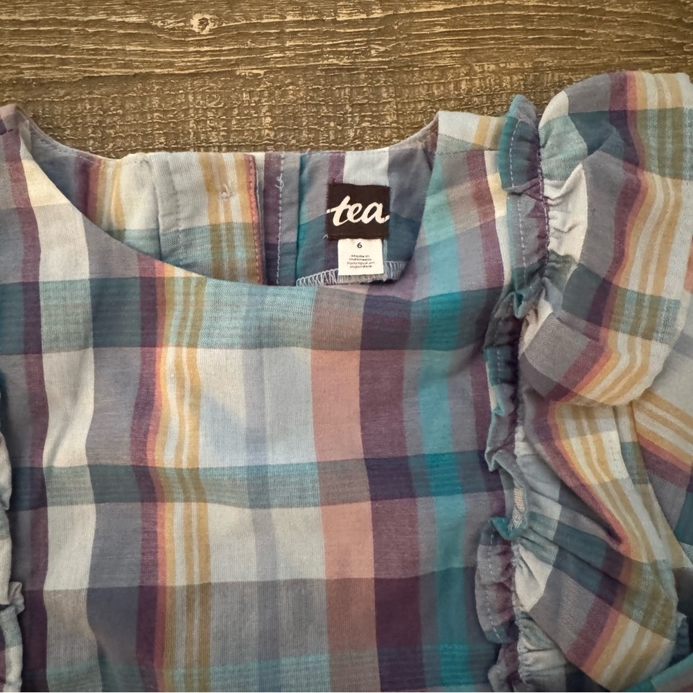 Tea Collection Plaid Ruffle Button Back Shirt Size 6 NWOT - Picture 5 of 8